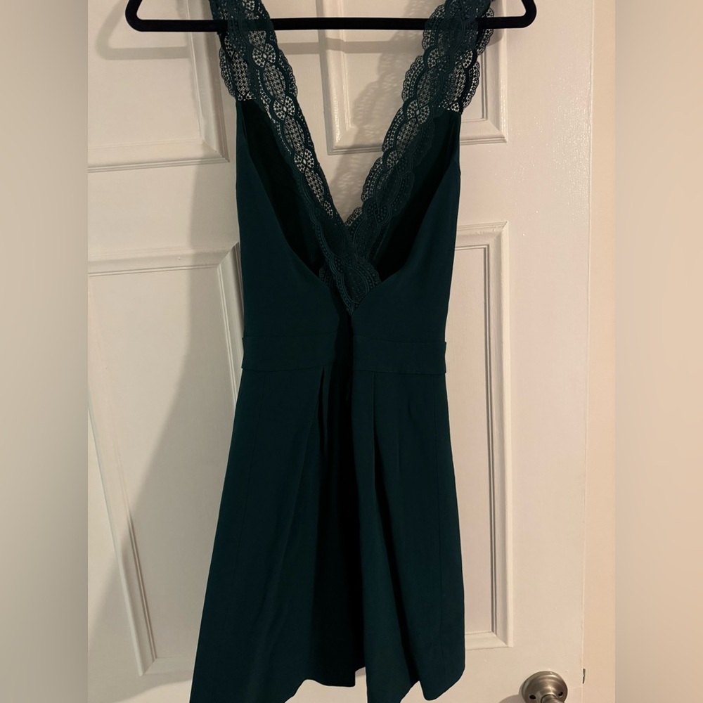 Sezane Deep Teal Lace-Trim Mini Dress